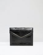 Asos Croc Clutch Bag With Metal Trim - Black