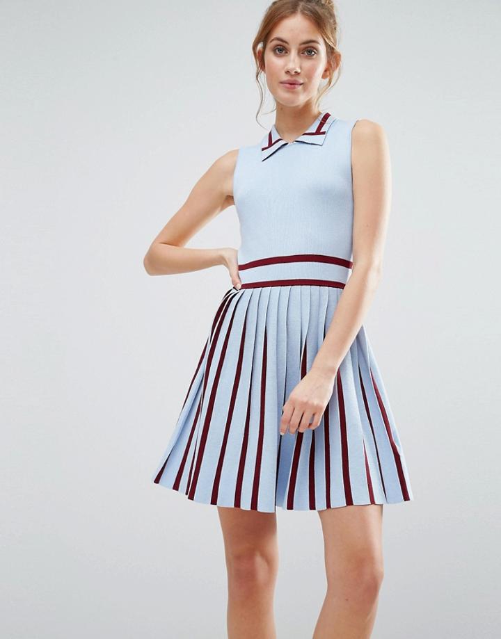 The English Factory Knitted Dress With Pleated Skirt - Blue