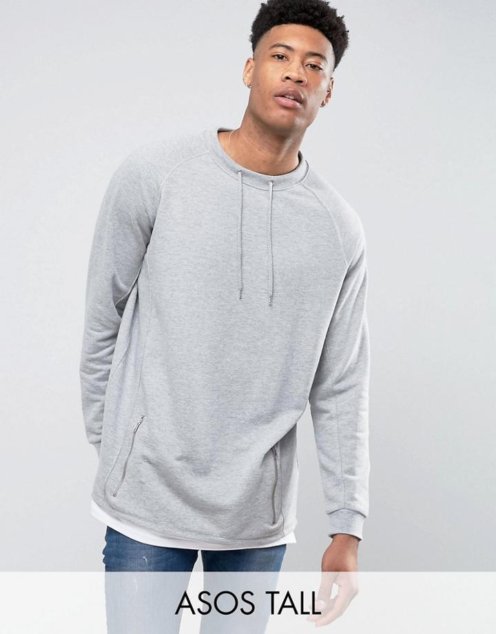 Asos Tall Oversized Sweatshirt With Drawcord Neck & T-shirt Hem - Gray