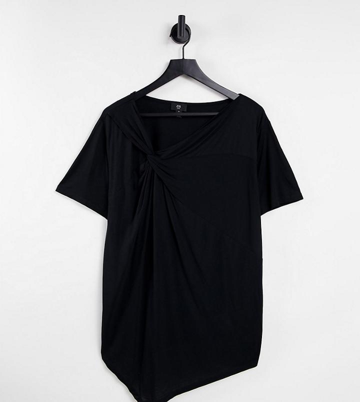 River Island Plus Asymmetric Twist Shoulder T-shirt In Black