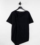 River Island Plus Asymmetric Twist Shoulder T-shirt In Black