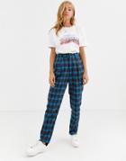 Heartbreak Tailored Peg Leg Pants In Blue Check