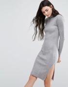 Vero Moda High Neck Long Sleeve Dress - Gray