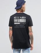 Asos Longline T-shirt With Flag Chest And Back Print In Black - Black