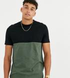 Asos Design Tall Organic T-shirt With Contrast Yoke In Khaki
