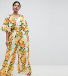Asos Design Curve Kimono Jumpsuit With Wide Leg In Citrus Print - Multi