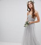 Maya Tall Cami Strap Sequin Top Tulle Detail Maxi Bridesmaid Dress-gray