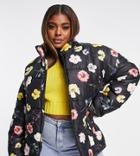 Daisy Street Plus High Neck Puffer Jacket In Black Floral