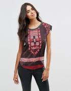 Vero Moda Nat Short Sleeve Embroidered Print Top - Asphalt