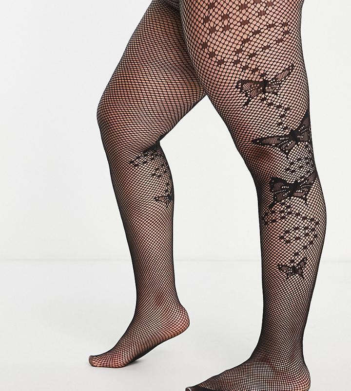 Asos Design Curve Fishnet Butterfly Tights In Black