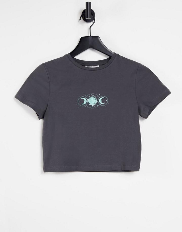 Asos Design Shrunken T-shirt With Solstice Print In Charcoal-grey