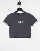 Asos Design Shrunken T-shirt With Solstice Print In Charcoal-grey