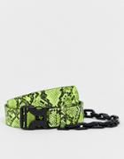 Asos Design Faux Leather Belt In Neon Snake Skin And Matte Black Chain-green