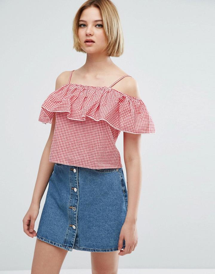 Parisian Gingham Cold Shoulder Top - Red