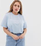 Daisy Street Plus Relaxed T-shirt With Primrose Hill Slogan - Blue