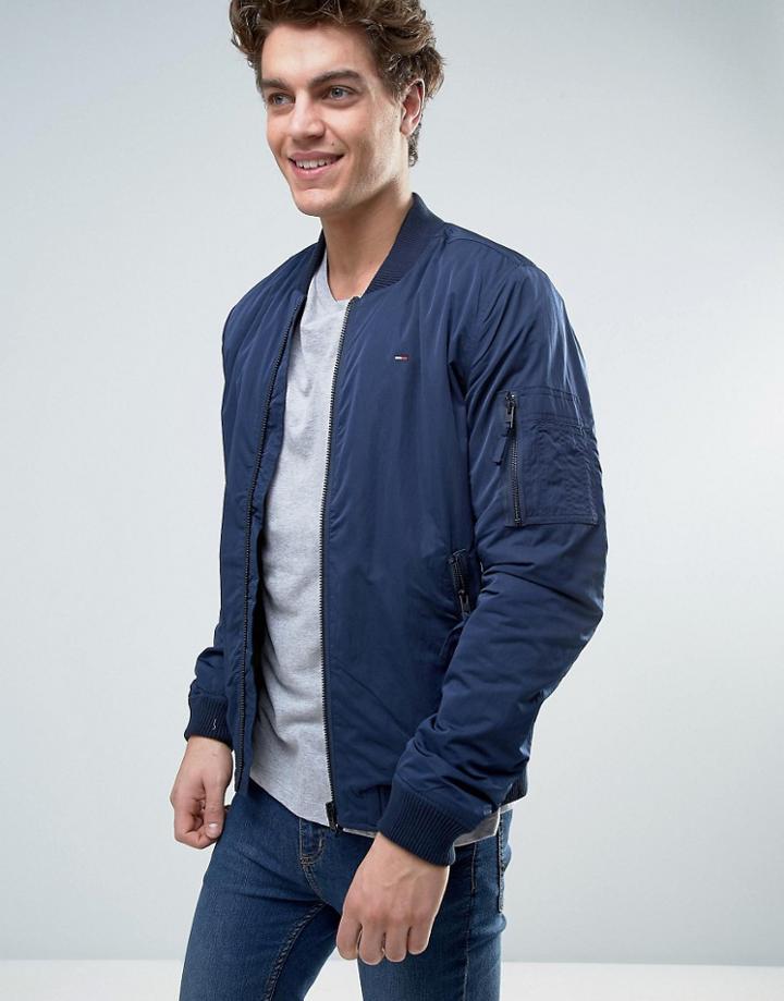 Tommy Hilfiger Denim Zip Through Padded Bomber Jacket - Navy