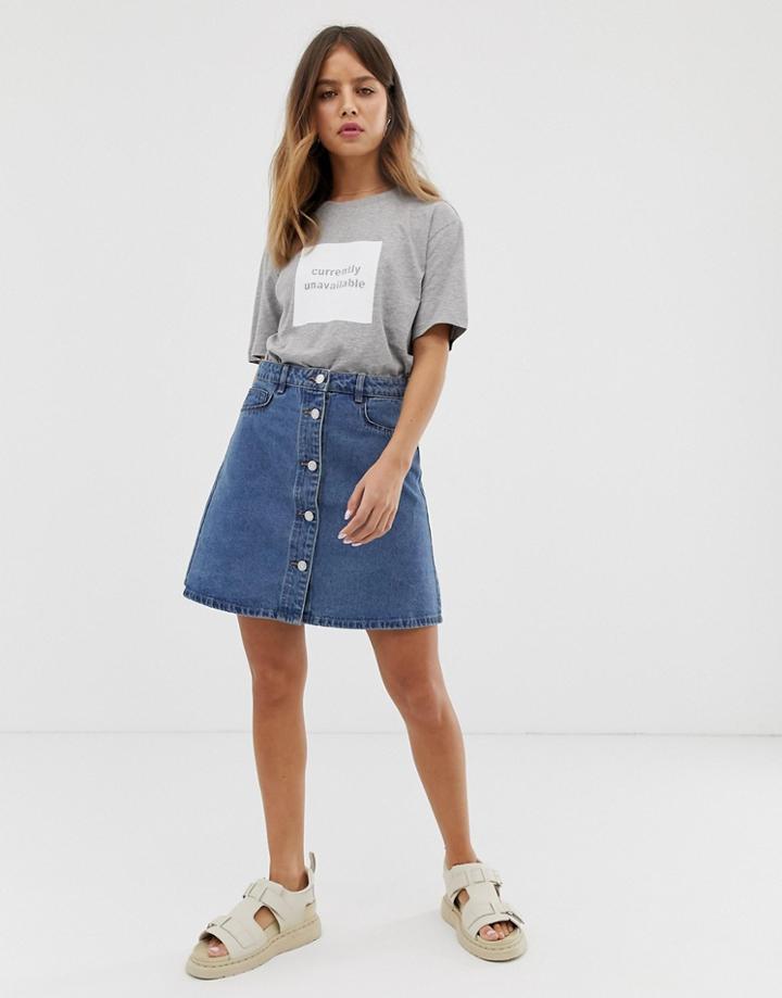 Noisy May Button Front Denim Skirt-blue