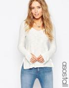 Asos Tall Sweater With V Neck + Split In Natural Yarn - Cream
