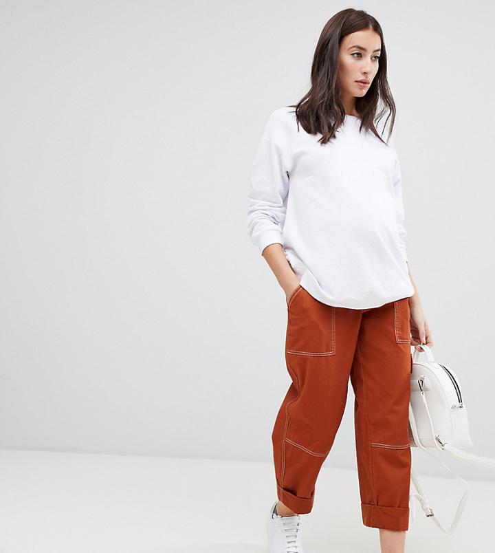Asos Design Maternity Straight Leg Combat Pants - Brown