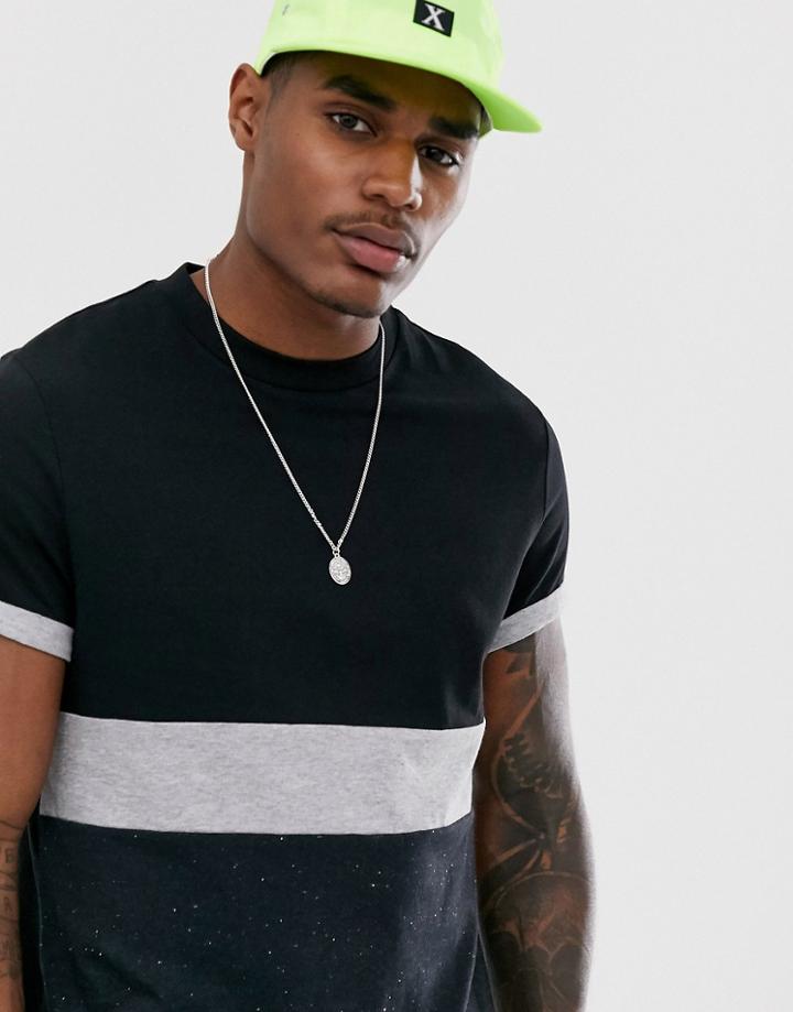 Asos Design Relaxed T-shirt With Interest Fabric Color Block In Black-multi