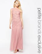 John Zack Petite Maxi Dress With 3d Floral Bodice And Tulle Skirt - Rose