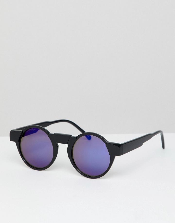 Jeepers Peepers Round Sunglasses In Purple Tinted Lens - Black