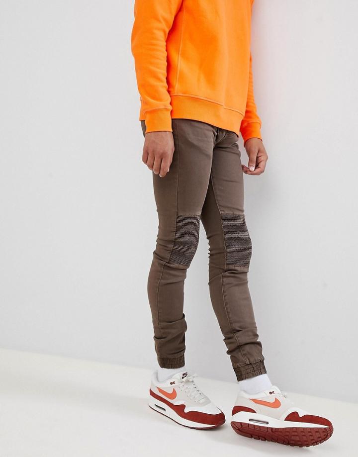 Sixth June Skinny Fit Biker Jeans - Brown