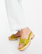 Asos Design Hyde Premium Suede Platform Mid Sandals In Chartreuse-yellow