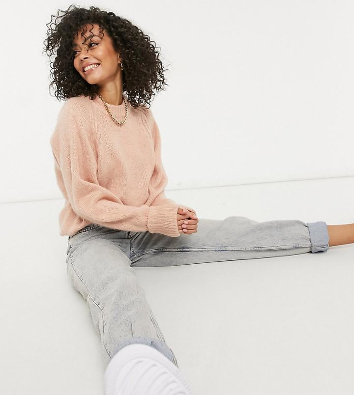 Asos Design Tall Oversized Sweater In Brushed Yarn In Dusky Pink-grey