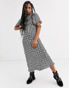 Asos Design Satin Maxi Dress In Checkboard Print