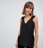 River Island Frilled Tank In Black - Black