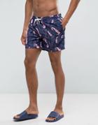 New Look Swim Shorts In Starfish Print - Blue
