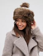 Alice Hannah Fur Pom Pom Hat - Brown