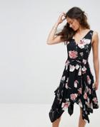 Band Of Gypsies Floral Hanky Festival Wrap Dress - Black