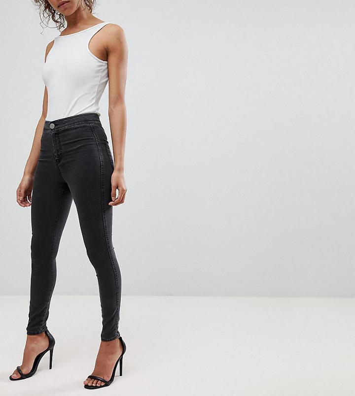 Asos Design Petite Rivington High Waist Denim Jeggings In Washed Black - Black