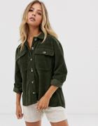 Pieces Cord Overshirt In Green - Green
