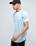 Siksilk T-shirt In Blue Stripe With Curved Hem - Blue