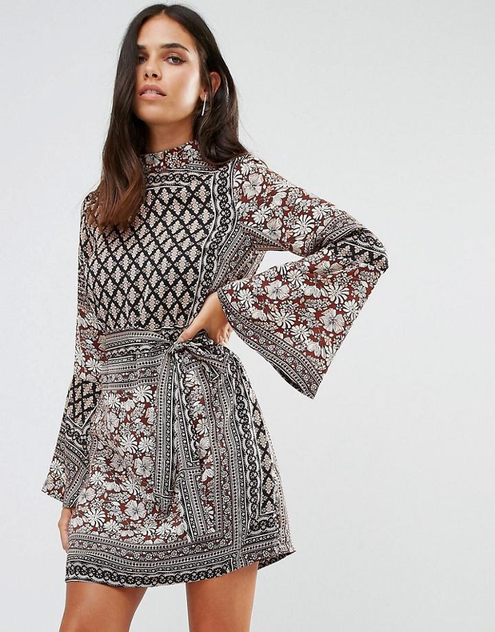 Jessica Wright Mixed Print Long Sleeve Dress - Multi