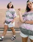 Asos Design Curve Oversized T-shirt In Pink Tie Dye Stripe