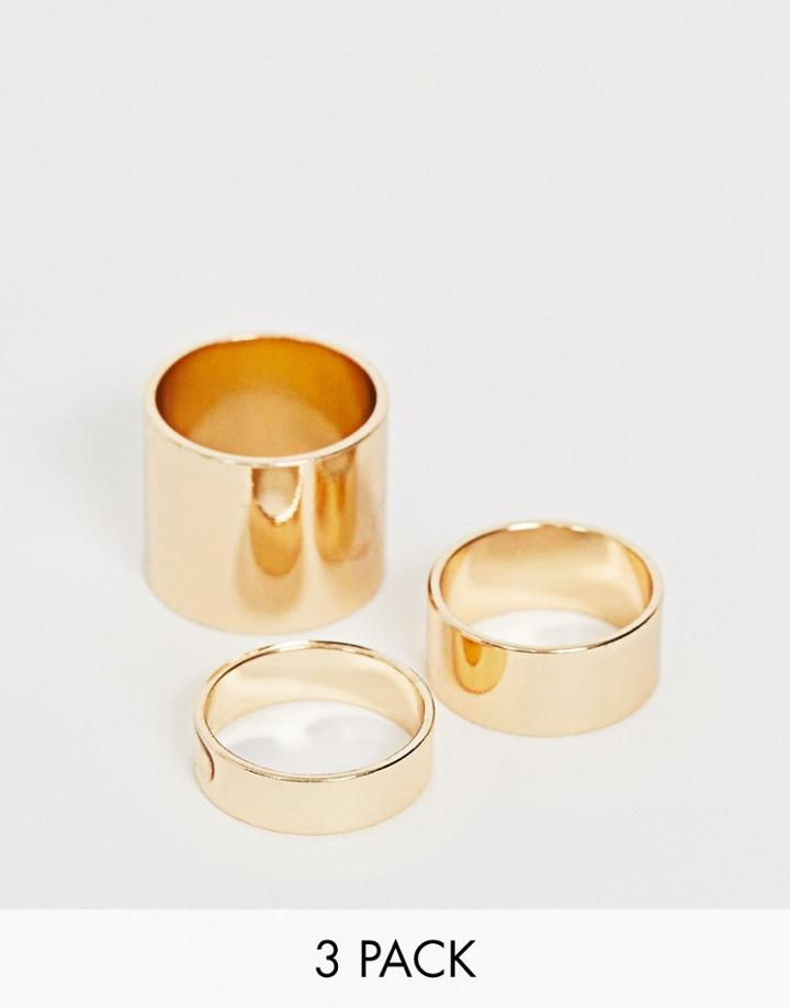 Asos Design Pack Of 3 Rings In Graduating Thickness In Gold Tone - Gold