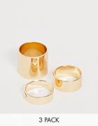 Asos Design Pack Of 3 Rings In Graduating Thickness In Gold Tone - Gold