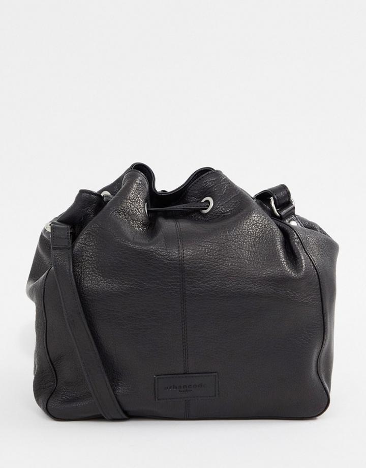 Urbancode Leather Drawstring Bucket Bag With Cross Body Strap - Black
