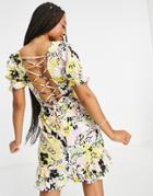 Influence Square Neck Mini Dress With Strappy Back In Bold Floral Print-multi