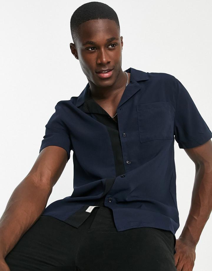 Native Youth York Revere Collar Shirt In Navy