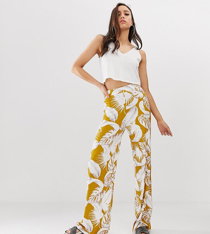 Asos Design Tall Wide Leg Pants In Palm Print-multi