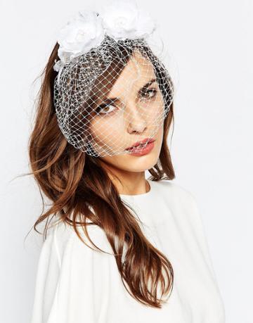 Neve & Eve Floral Headband With Netting - White