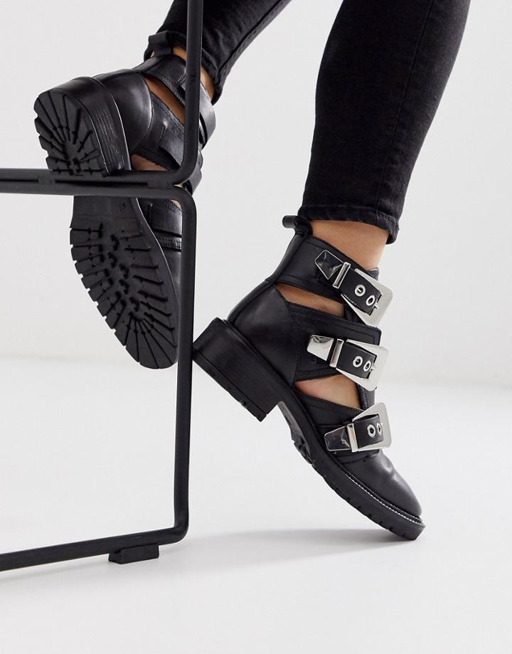 Asos Design Antidote Leather Cut Out Chunky Boots In Black