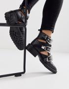Asos Design Antidote Leather Cut Out Chunky Boots In Black