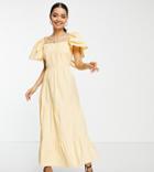 Miss Selfridge Petite Poplin Bow Back Maxi Dress In Buttermilk-yellow