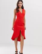 Vesper Midi Dress With Soft Pep Hem In Red - Red